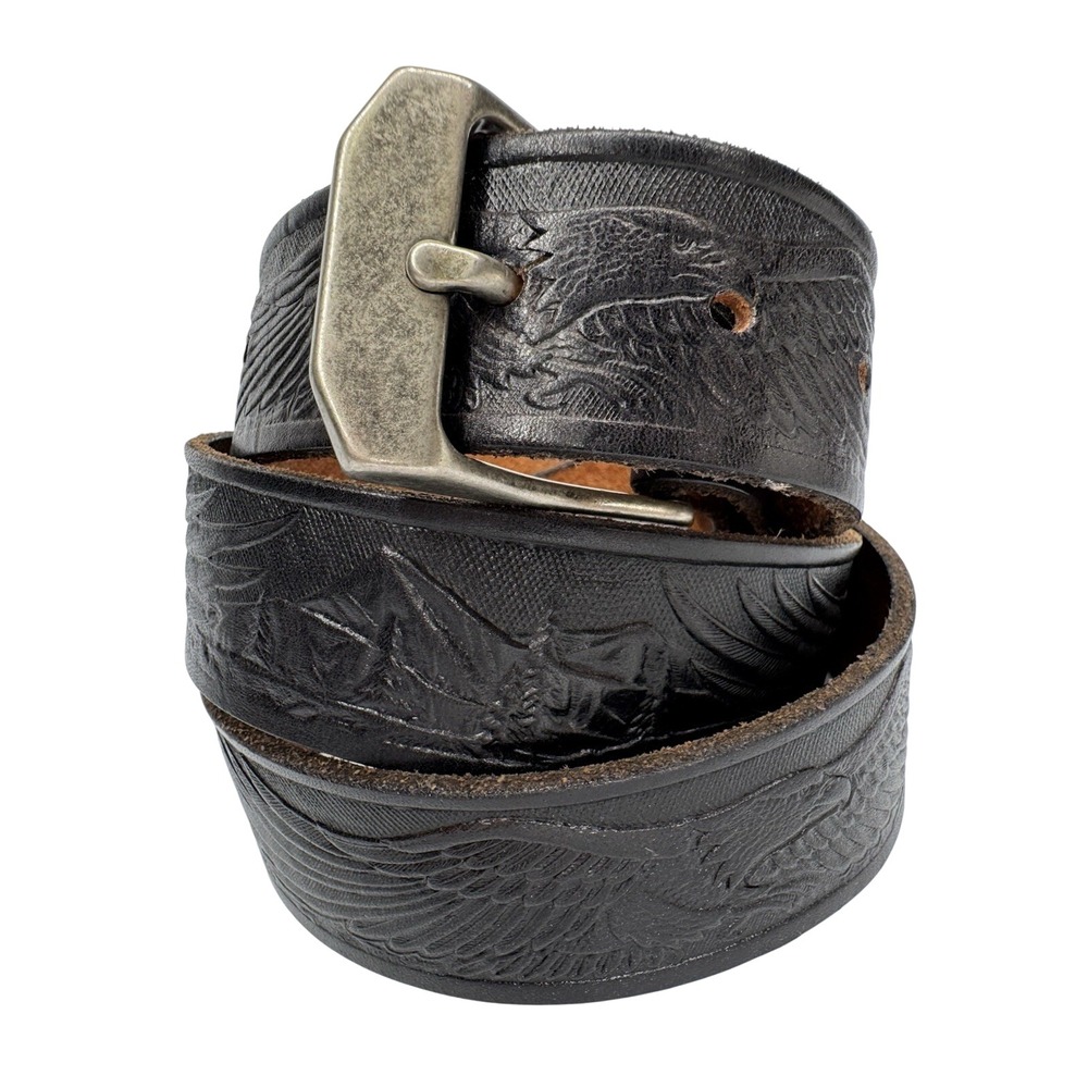 Embossed Eagle Leather Belt Black Western Outdoor Wildlife USA 48" 43-47